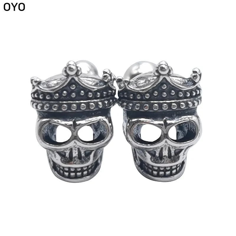 S925 silver retro men's and women's crown skull Creative Design Earrings