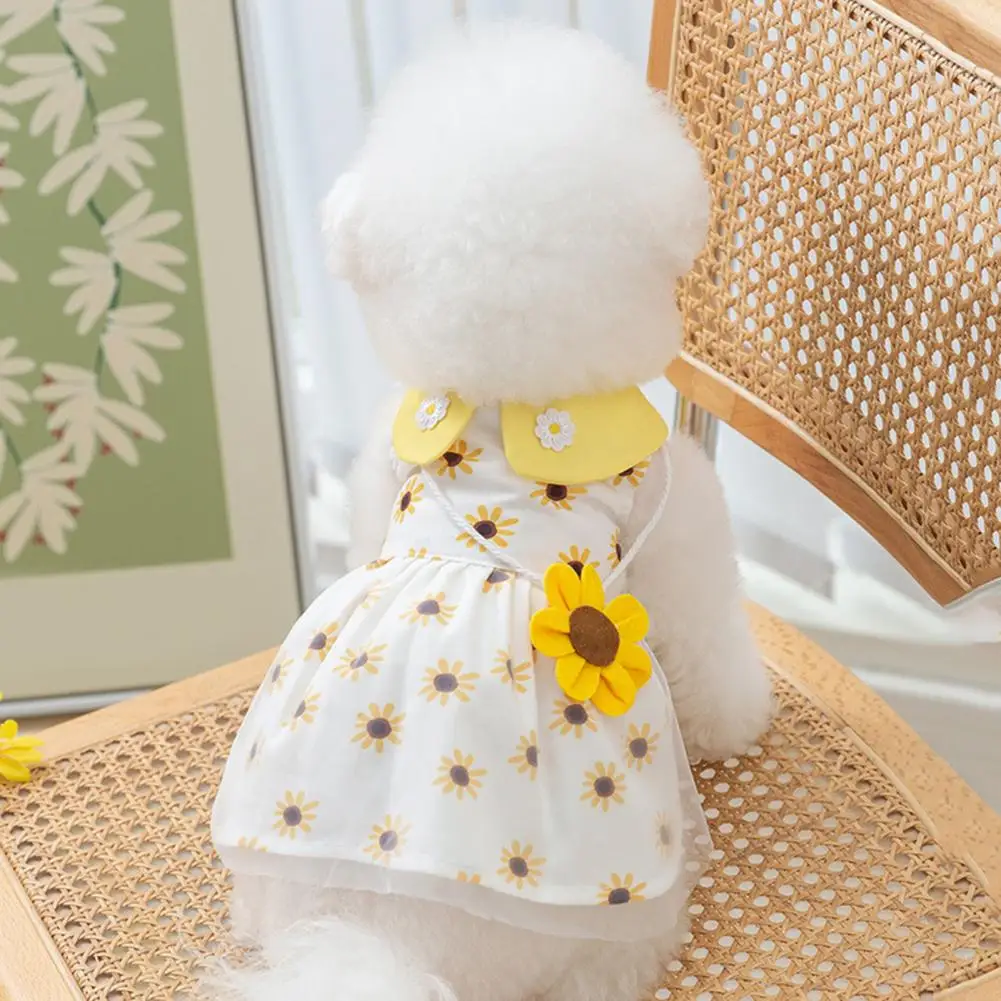 

Adorable Sunflower Pet Dress Princess Puppy Skirt Soft Comfortable Breathable 3D Flower Design Doll Collar Pet Accessory