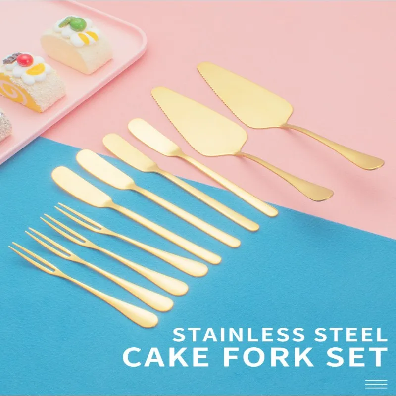 

/set Stainless Steel Cake Shovel Knife Butter Cream Cheese Butter Knife Dessert Fork Golden Server Cake Divider Baking Tool