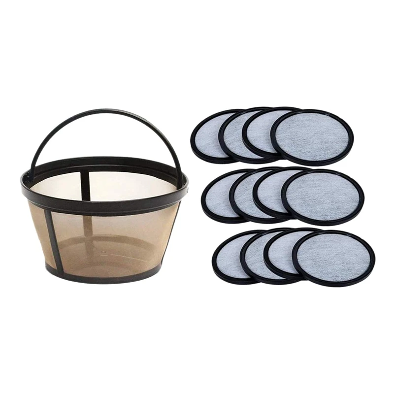 

12 Pcs Replacement Charcoal Water Filter Disks For Mr. Coffee Machines With Reusable Basket Coffee Filter For Mr. Coffee