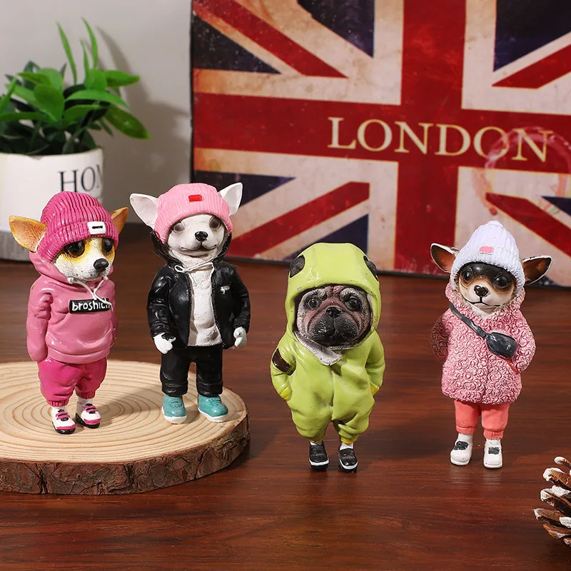 

Kawaii Resin Standing Dog Statue Personification Chihuahua SharPei Dogs Figurines Home Decor Office Living Room Desk Decoration