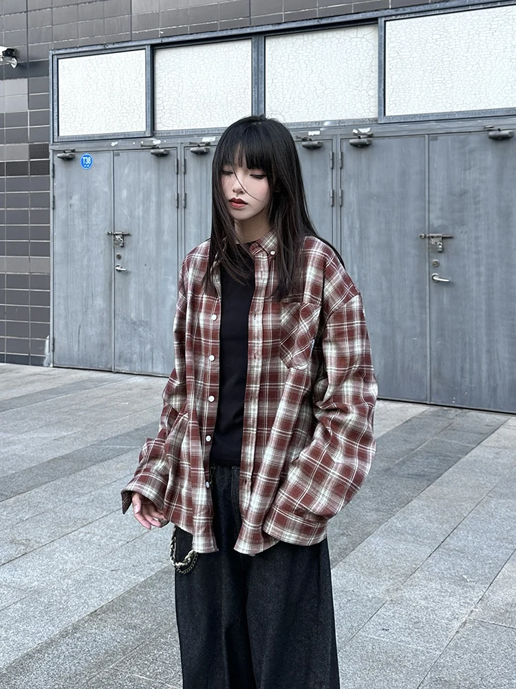 Urkr Heavy Lazy Relaxed Feeling клетчатые рубашки мужские и женские весенне-осенние тонкие