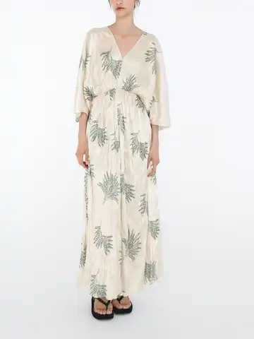 Europe and the United States 2023 summer new loose V-neck elegant retro sweet slimming anti-wrinkle effect dress skirt