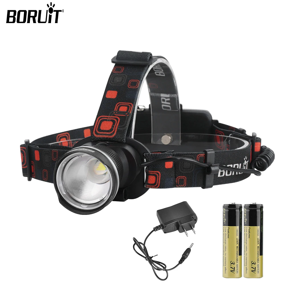 

BORUiT RJ-2190 Powerful 3000LM Zoomable Rechargeable LED Headlamp Lantern T6 LED Headlight Waterproof Head Torch Camping Hunting