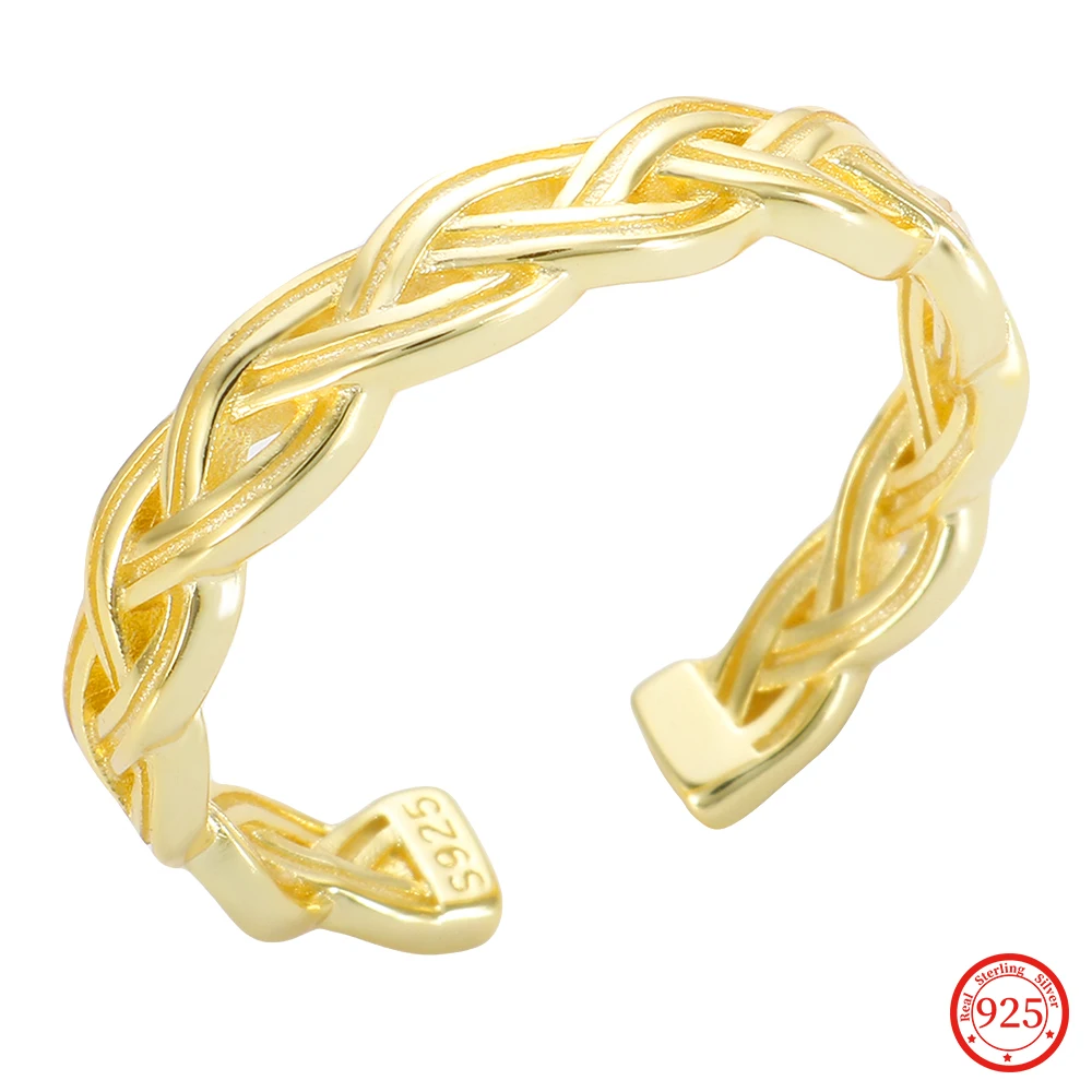 

Minimalist Braided Texture 100% Real 925 Sterling Silver Rings Opening Adjustable Engagement Wedding Party Gift Fine Jewelry