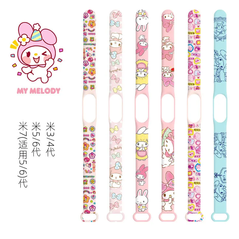 

Браслет Sanrio Hellokitty Mymelody Kawaii, подходит для Mi Band 7/6/5/4/3/nfc, мультяшный ремешок для часов