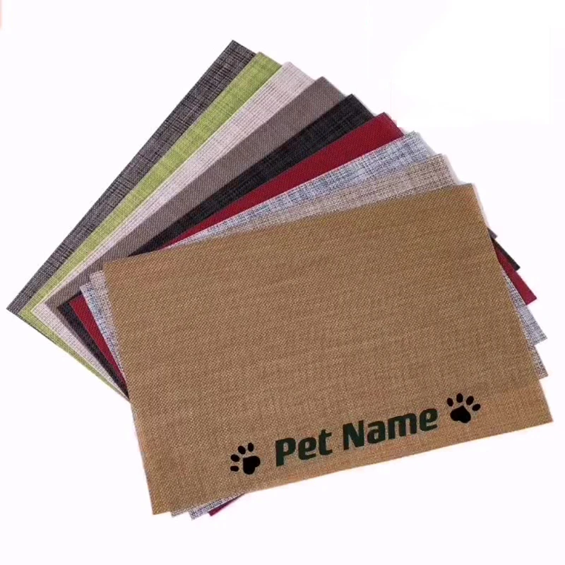

Personalized Pet Mat Dog Feeder Dog Bowl Solid Color PVC Mat Custom Name Print Water Food Mats For Cat Drinking Feeding Placemat
