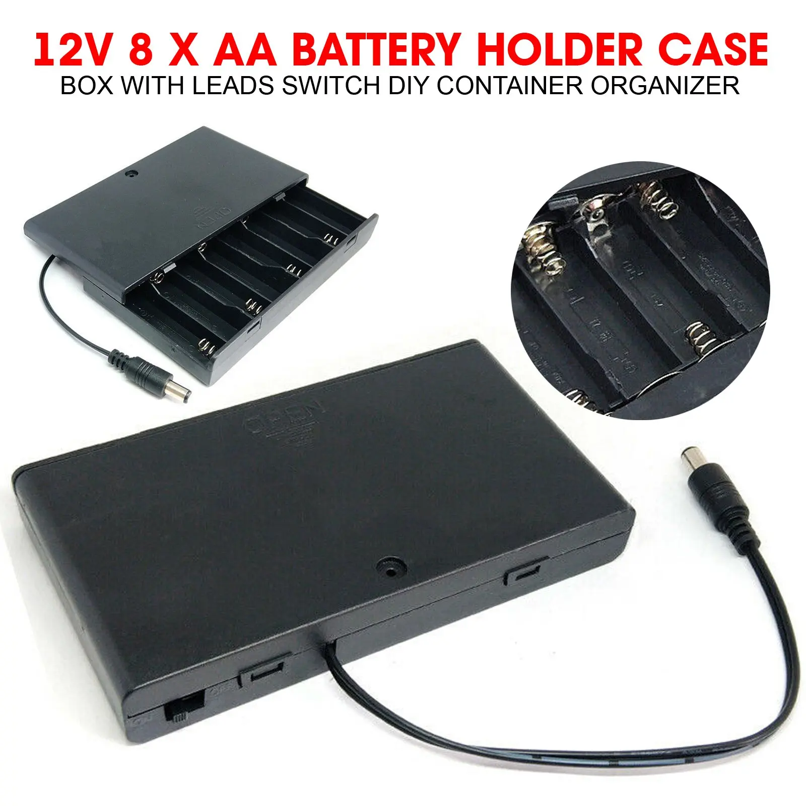 

Держатель батарейки AA, 12 В, 8 шт., фотобокс с переключателем, органайзер-контейнер «сделай сам», черный, 2*7 см/4,27*2,75 дюйма