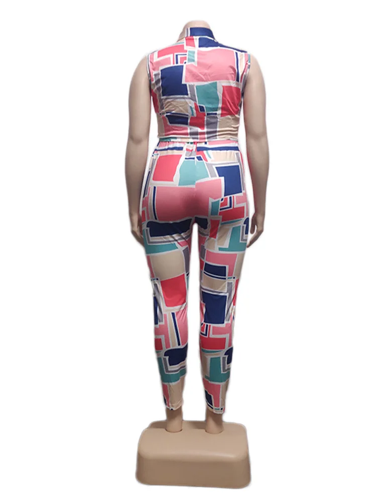 Plus Size Two Piece Sets Women Clothing Patchwork Sleeveless Top Leggings Csual Matching Outfits Whole 3xl 4xl 5xl 6xl