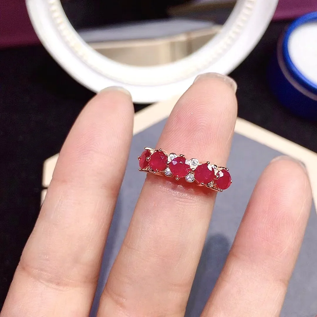 Кольцо из серебра 925 пробы с рубином для женщин 5 шт. 4 мм серебряное кольцо