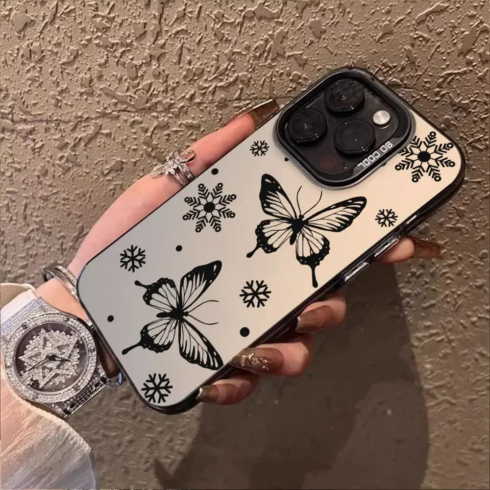 For Honor 200 Smart Lite X7C Pro Case Black Butterfly Luxury Silver IMD Phone Matte Back Cover Fundas