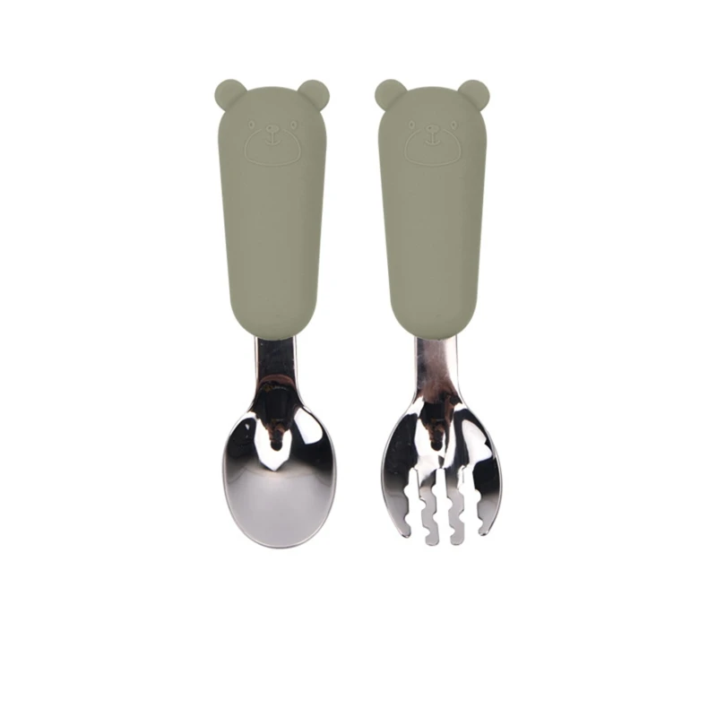 

2pcs Toddler Utensils Stainless Steel Baby Forks and Spoons Set Children's Flatware Kids Cutlery Tool with Cute Bear Handle G2AE