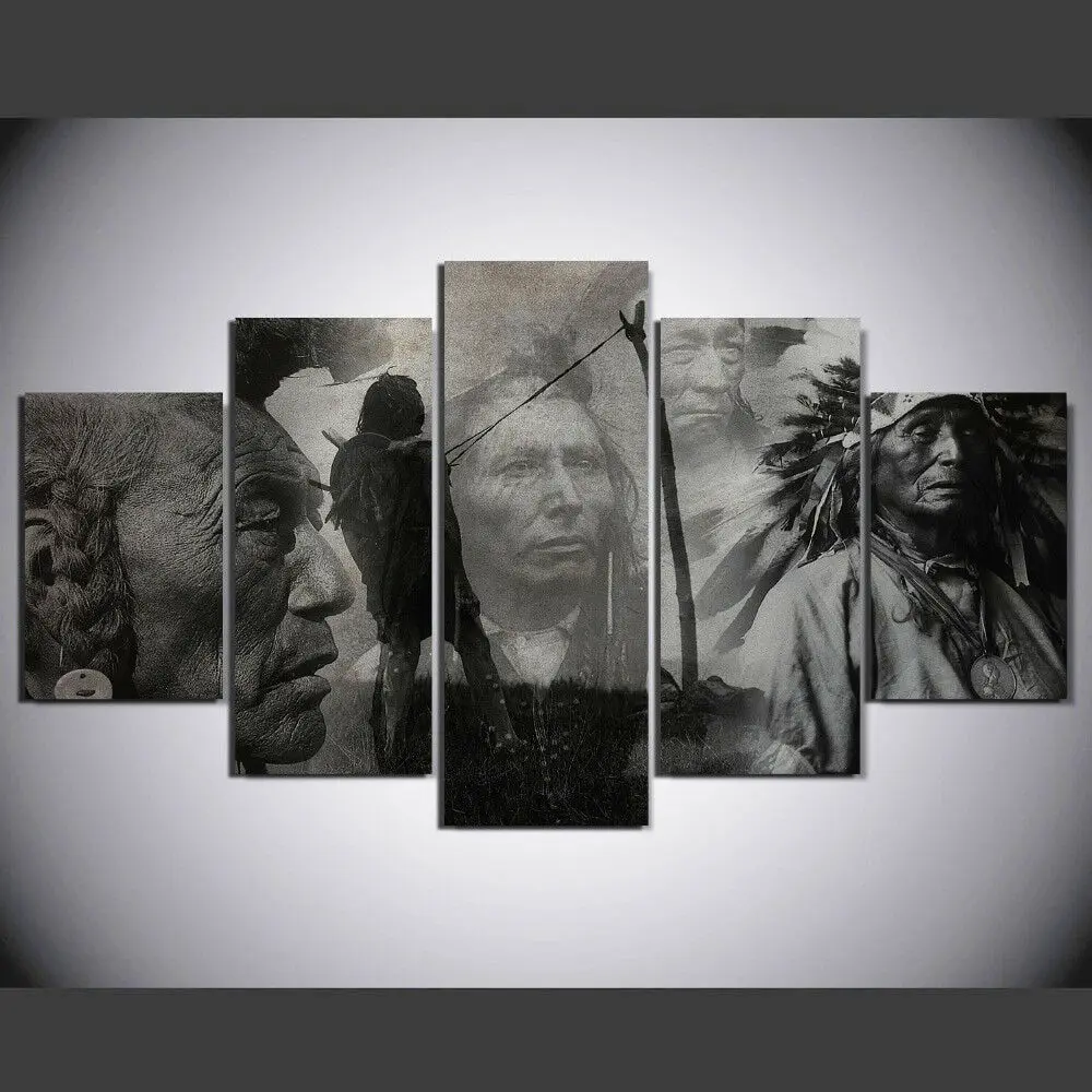 

Новоамериканский постер с индийскими людьми, 5 панелей, холст, печать, настенное искусство, Декор для дома, искусство, без рамки, 5 шт., декор д...