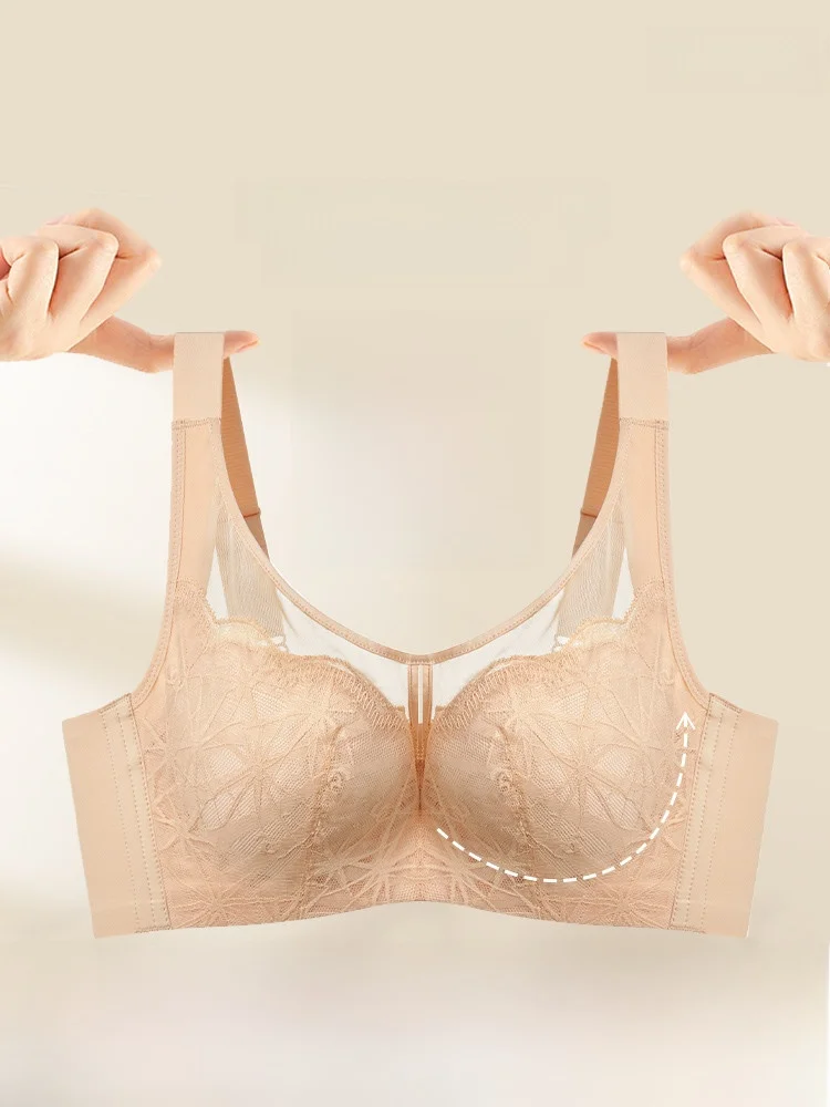 Fen Lightweight Large Bust Small Underwear Women Inclusive Support Anti-sagging Decompression Wide Shoulder Cotton Br...