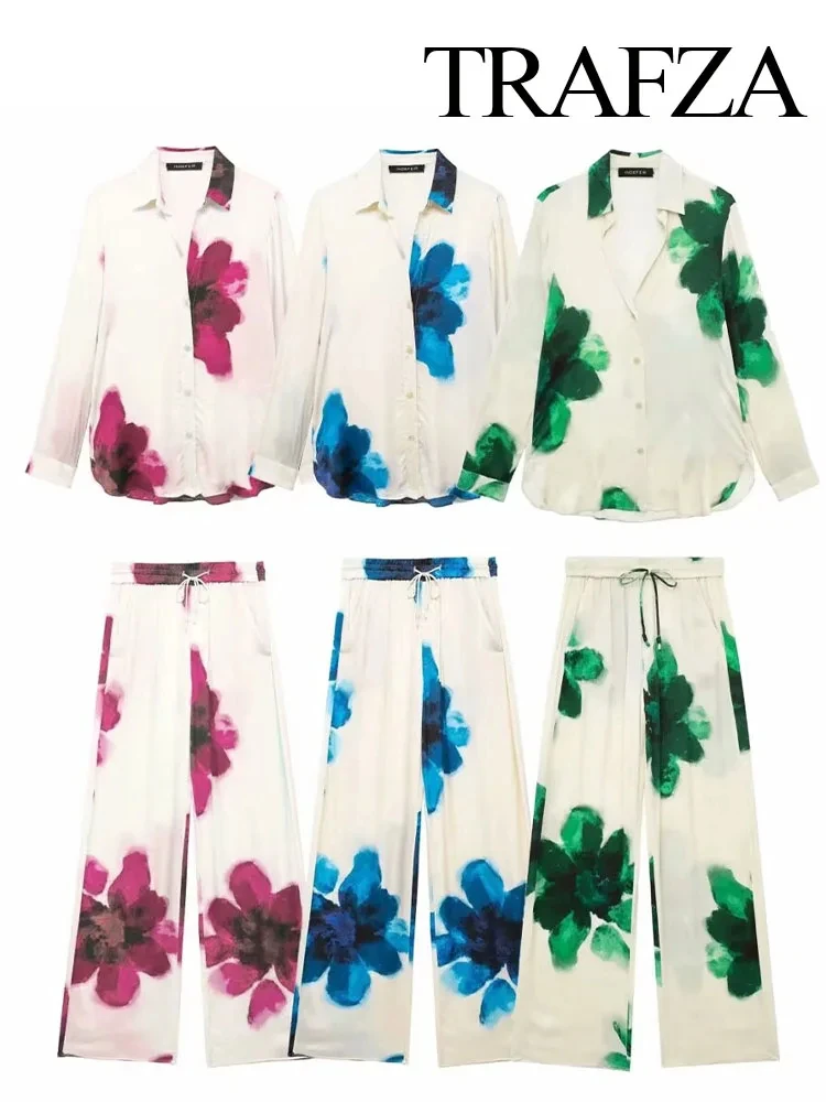 Женский брючный костюм с принтом TRAFZA однобортная рубашка отложным воротником и