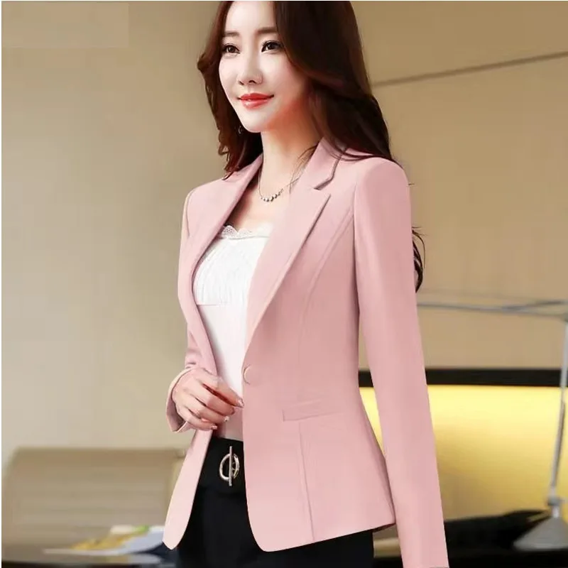 

Korea Office Coat Formal Female Casual Women Blazers Spring Blazer Pockets Jackets Blaze Lady Suit Work Slim Short Femme
