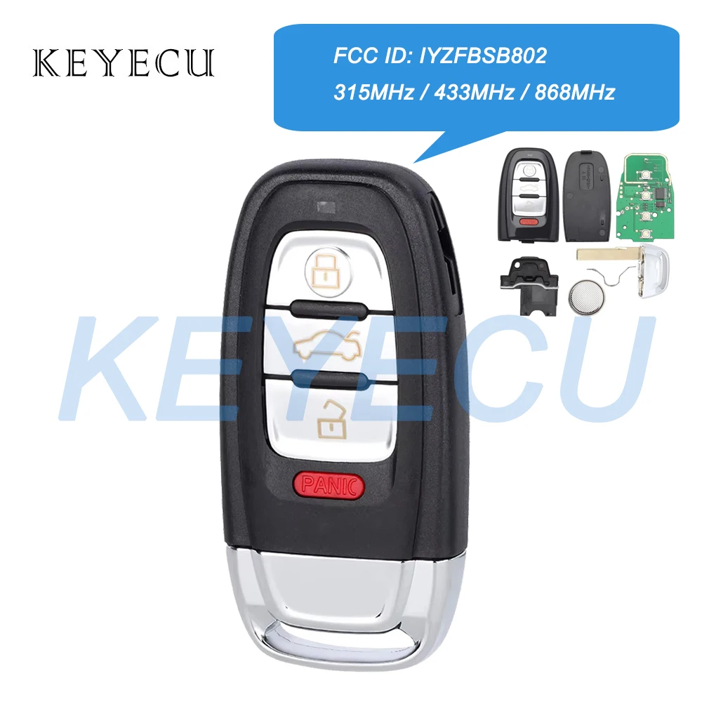 Keyecu для Audi A3 A4 A5 A6 A8 Quattro Q5 Q7 2009 2010-2015 Умный дистанционный автомобильный брелок 315