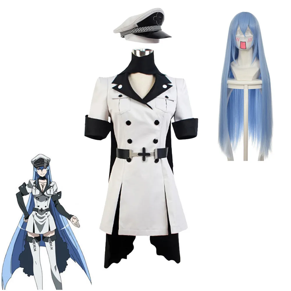 

Аниме Akame Ga KILL! Парик для косплея Jaegers Esdeath Esdese, термостойкая синтетическая длинная синяя шляпа, искусственная кожа, для хэллоуивечерние