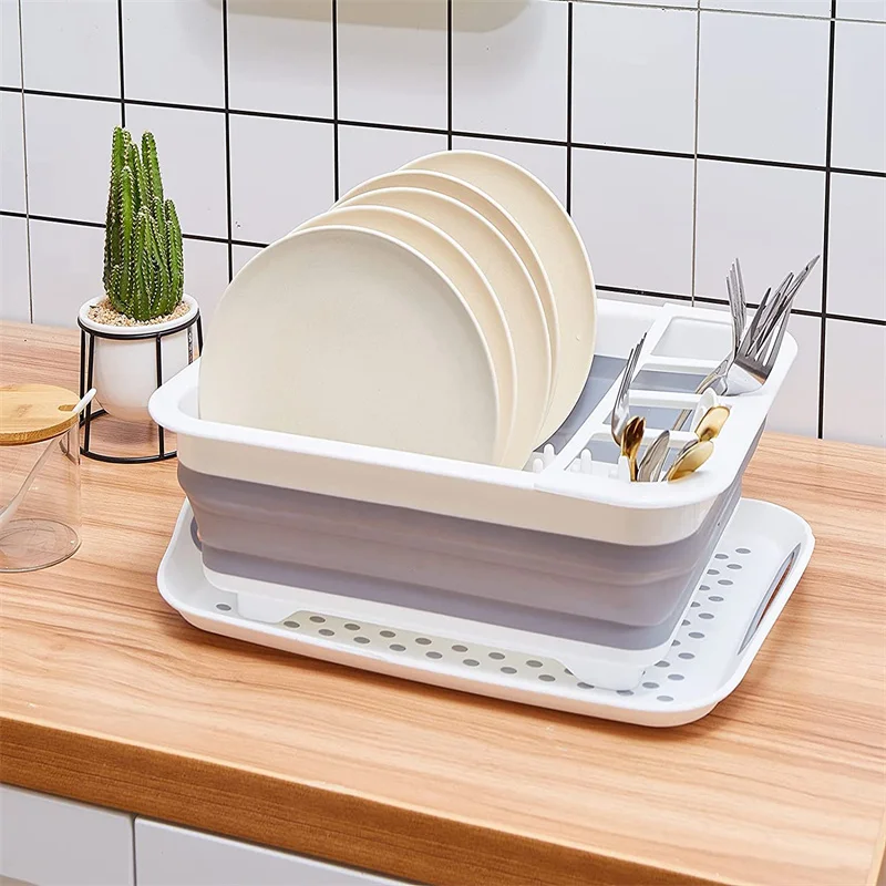 

Kitchen Plate Storage Foldable Dish Organizer Rack Drainer Holder Tool Bowl Tableware Fold Drying Home Rack Shelf
