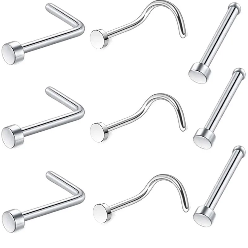 

Stainless Steel Round CZ Crystal Piercing Nose Rings Set Nose Retainers Pin L Shape Nose Piercing Jewelry