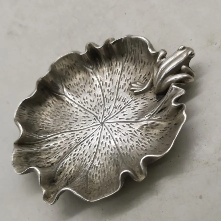 Антикварная коллекция серебряная тарелка с лягушкой и лотосом для мытья рассады