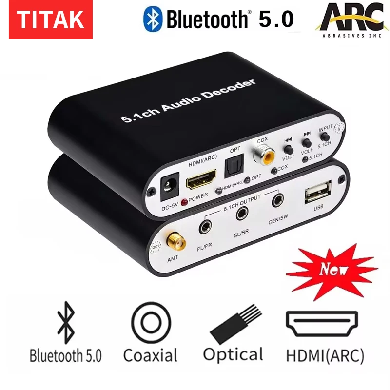 Фото DTS AC3 5.1 Аудиодекодер-конвертер, HDMI-совместимый экстрактор, ARC, SPDIF, коаксиальный, оптический, USB-плеер, Bluetooth DAC, DTS AC3, FLAC №1