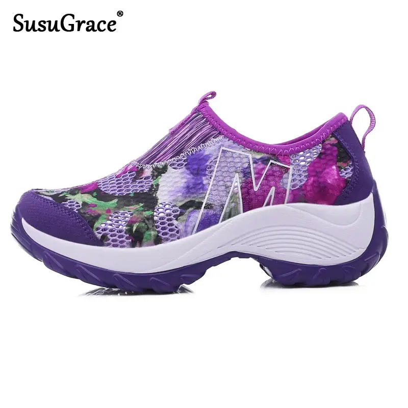 

SusuGrace Breathable Mesh Women Casual Shoes Thick Sole Slip On Tenis Sneakers Comfortable Female Outdoor Climbing Hiking Shoes