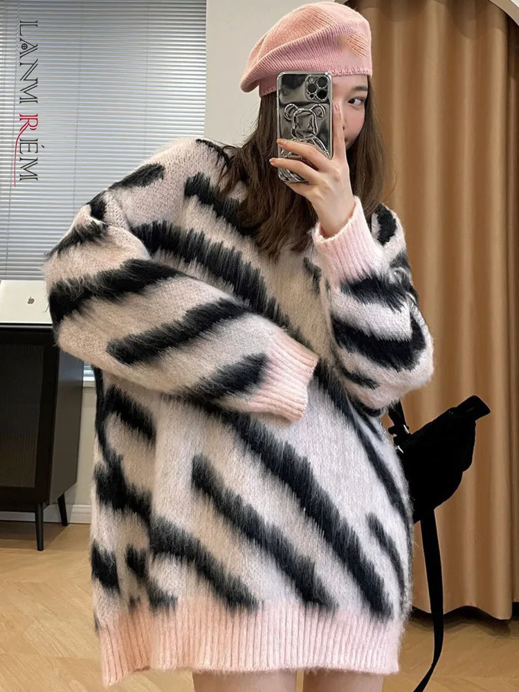 

LANMREM пуловер контрастного цвета, свитер с круглым вырезом и длинным рукавом, теплые свободные повседневные топы для женщин, Осень-зима 2022, ...