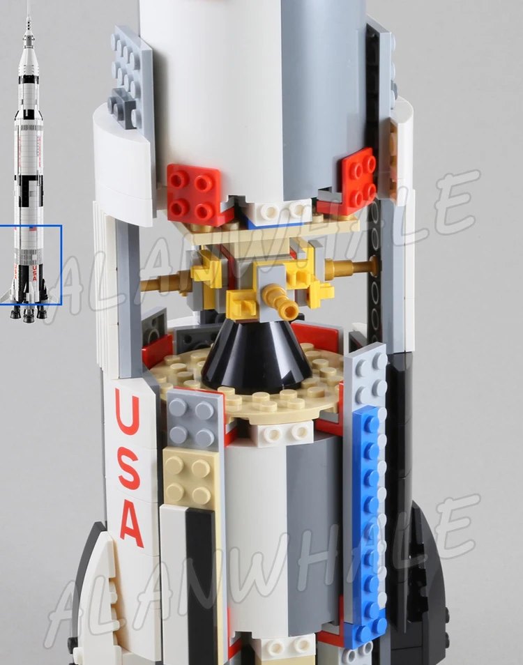 1969 шт. Ideas Apollo Saturn V Rocket 3-ступенчатый космический запуск Moon-landing Vehicle 37003 Комплект