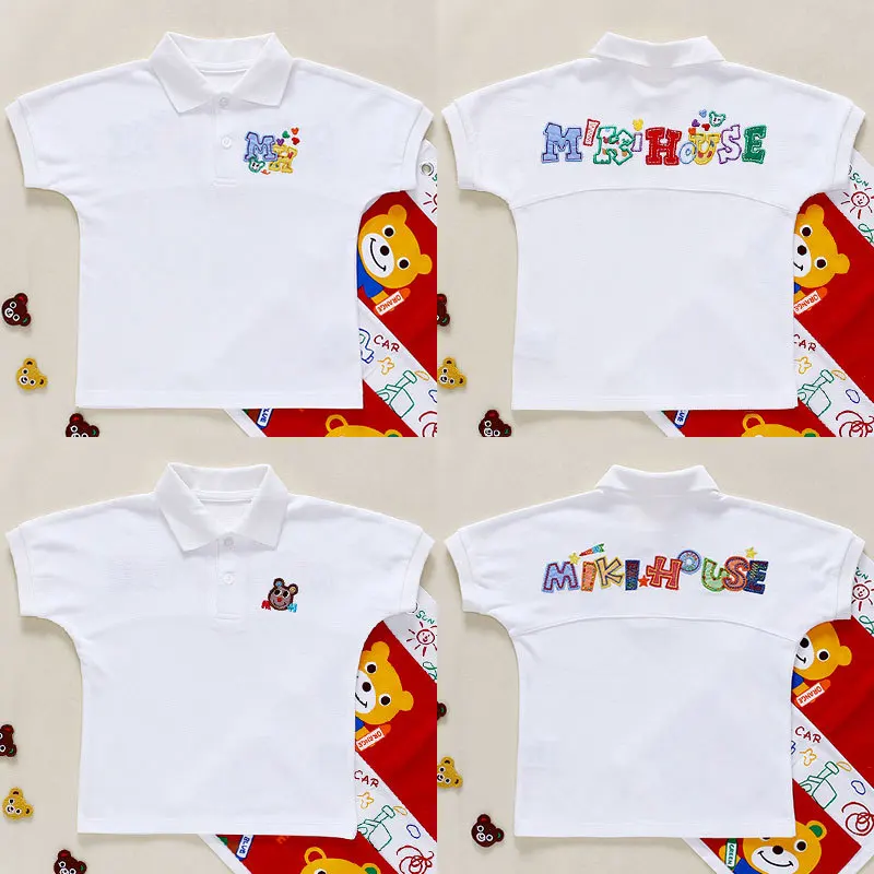 

Children's Clothing Summer Short Sleeve Japanese Style Boys and Girls Cartoon Color Letter Bear T-shirt Children Polo Shirt