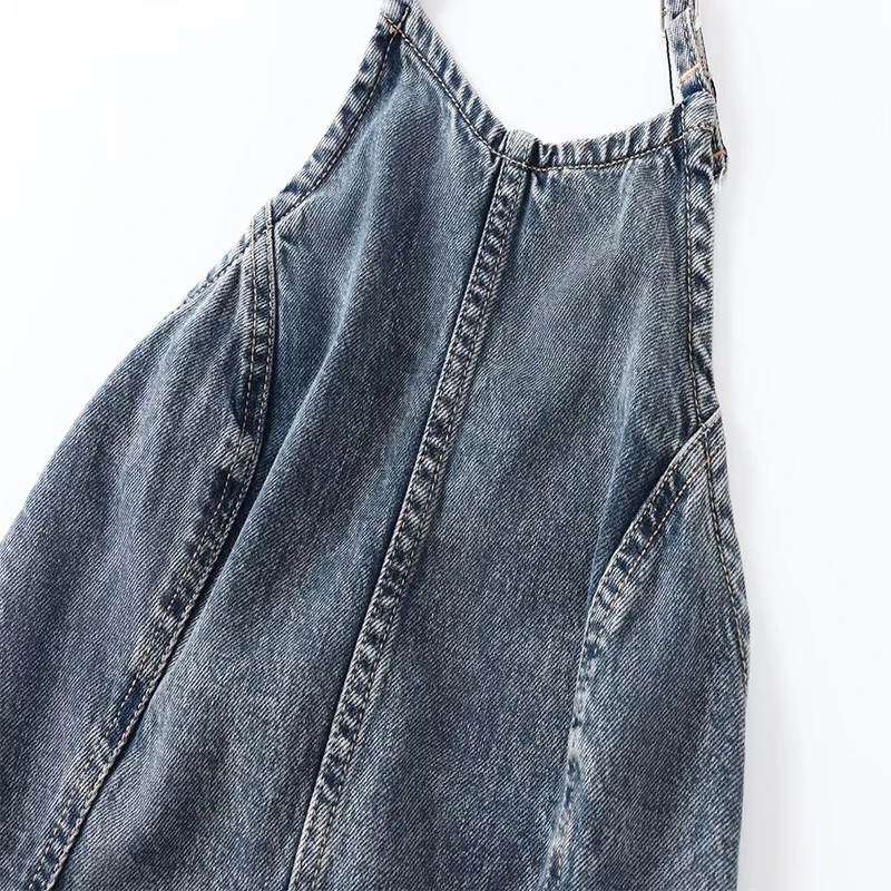 Женская модная винтажная джинсовая юбка без рукавов с открытой спиной