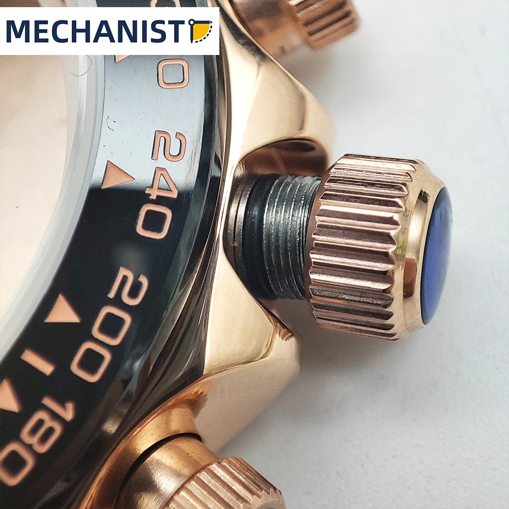 Luxury chronograph 39mm VK63 case silver bezel panda men's quartz watch 316L stainless steel case rose gold four colors