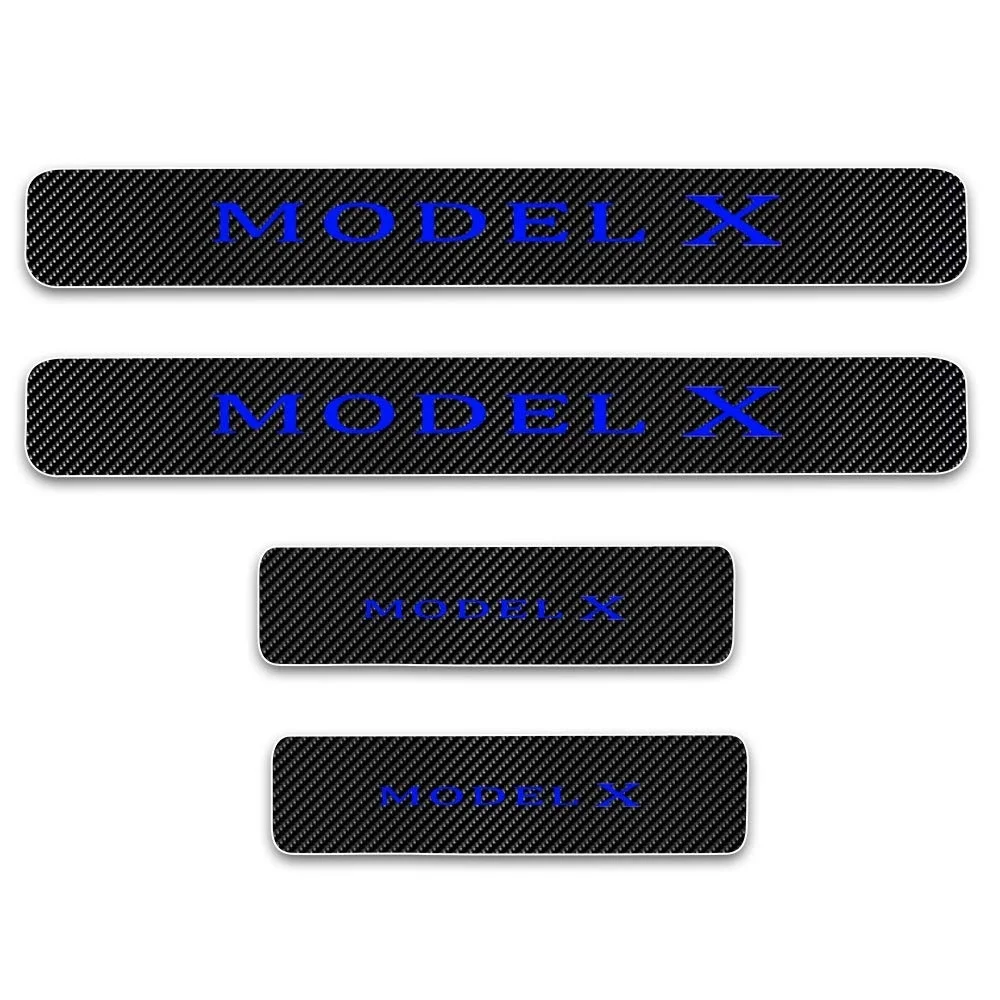 

For Tesla Model X Door Sill Protector Reflective 4D Carbon Fiber Sticker Entry Guard Scuff Plate Stickers 4Pcs