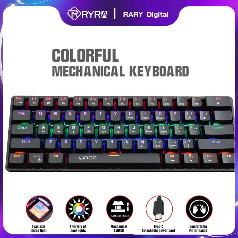 

RYRA Gaming Mechanical Keyboard 61 Keys Color Backlit RGB Hotswap Type-C Wired Gaming Keyboard ABS Keycaps Ergonomics Keyboards