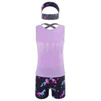 kids girls sport suit summer tracksuit outfit sleeveless print vest tops with shorts and headband set children clothing 6 14y