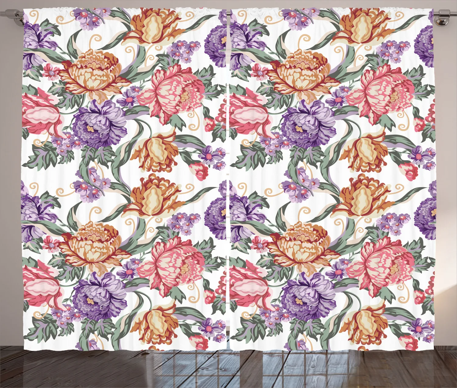 Шторы с цветочными завитками винтажные красочные романтичные Цветочные