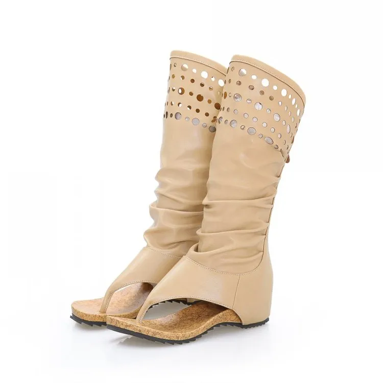 

2022 Summer Hollow Japanese Mid-length Boots Ladies Plywood Korean Fashion Knight Boots Spring And Autumn All-match Flat Sandals