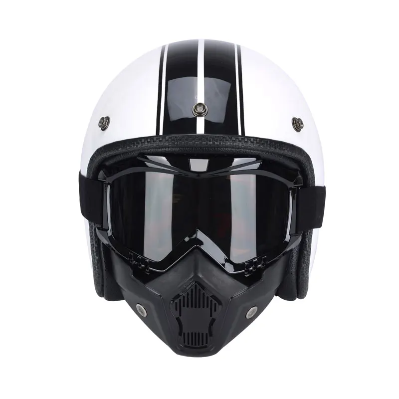 Women and Men Vintage Open Face Motorcycle Helmet With Mask 3/4 Retro Moto Helmet Cascos Para Moto Dot Approved