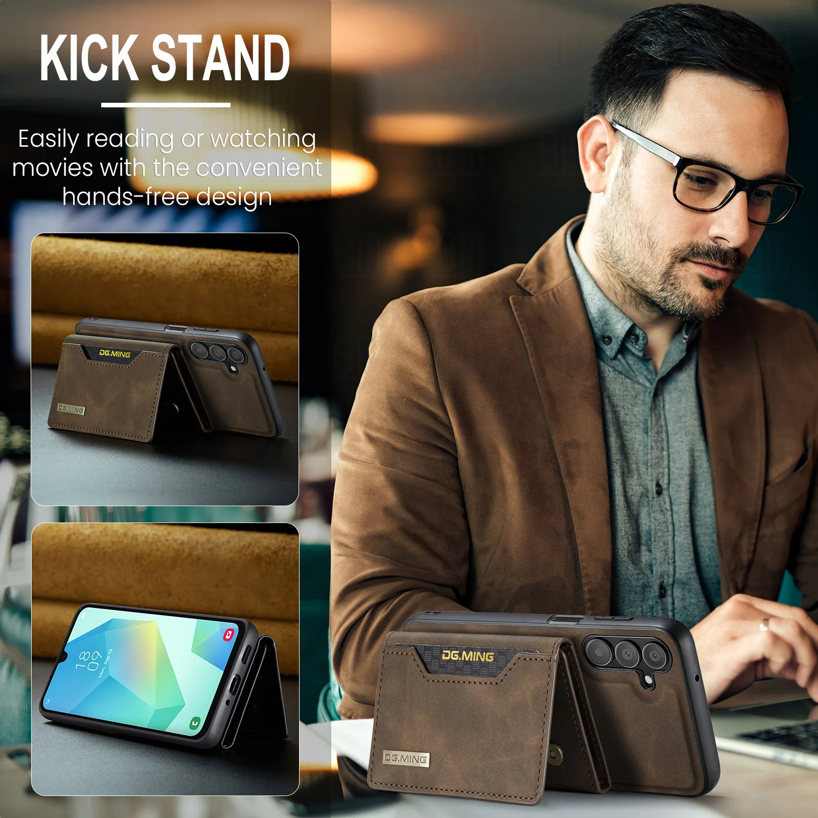 DG.MING 2 в 1 съемный чехол-кошелек для карточек Galaxy A16 5G противоударный кожаный чехол