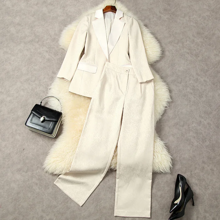 

New European and American women's wear for winter 2022 Long sleeve one button jacquard jacket Wide-legged pants Fashion suits