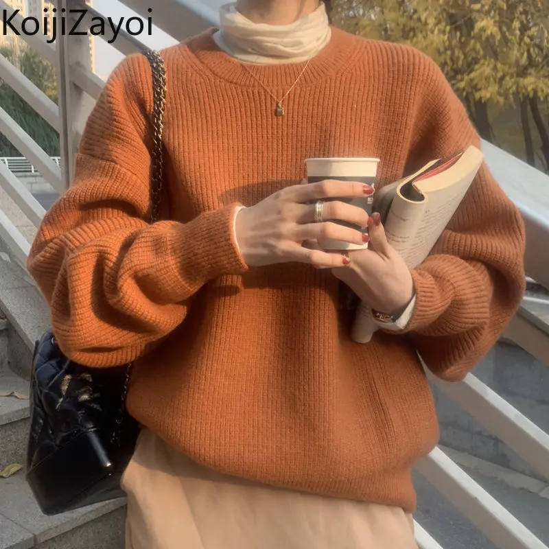 

Модный женский Однотонный свитер Koijizayoi, Женская шикарная свободная повседневная верхняя одежда, пуловеры, теплые свитера на осень и зиму