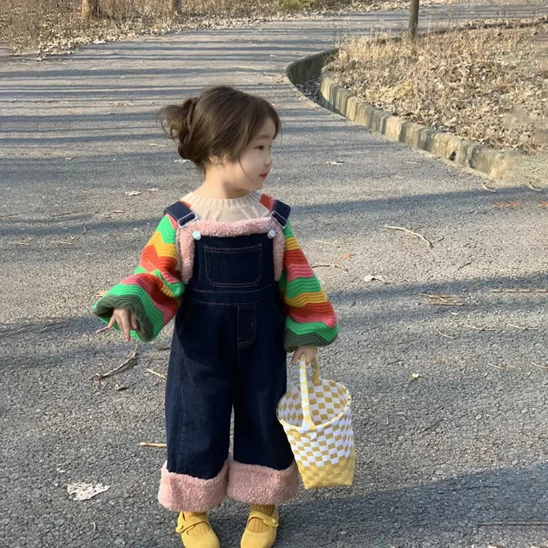 

Korean Children's Clothing 2023 Spring and Autumn Girls' Fashionable Stylish Jeans Children's Casual Trousers Baby Girl's Suspen
