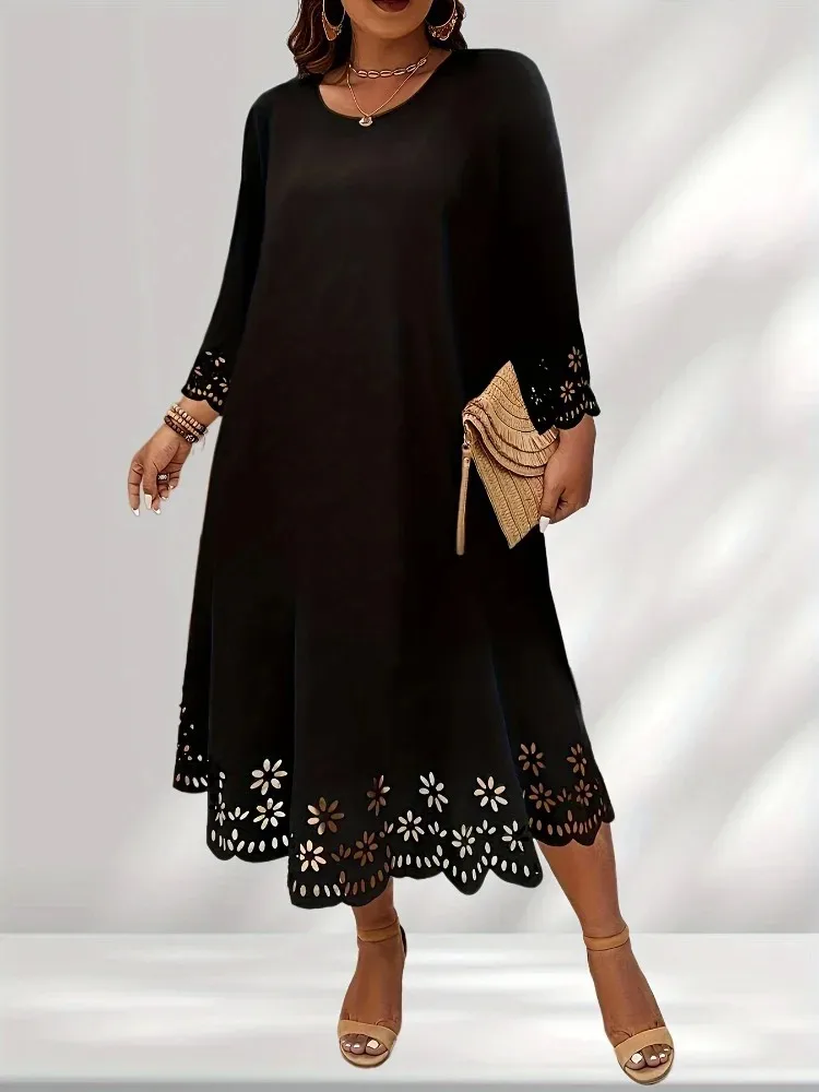 Женское платье с круглым вырезом длинным рукавом