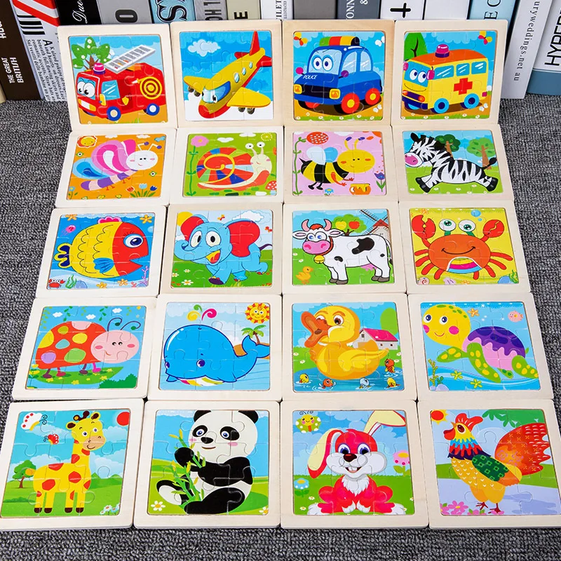 

11X11CM Kids Wooden Puzzle Toy Vehicle Animal Jigsaw Cartoon Animal Traffic Tangram Toys Educational Toys Puzzles for Kids Gifts