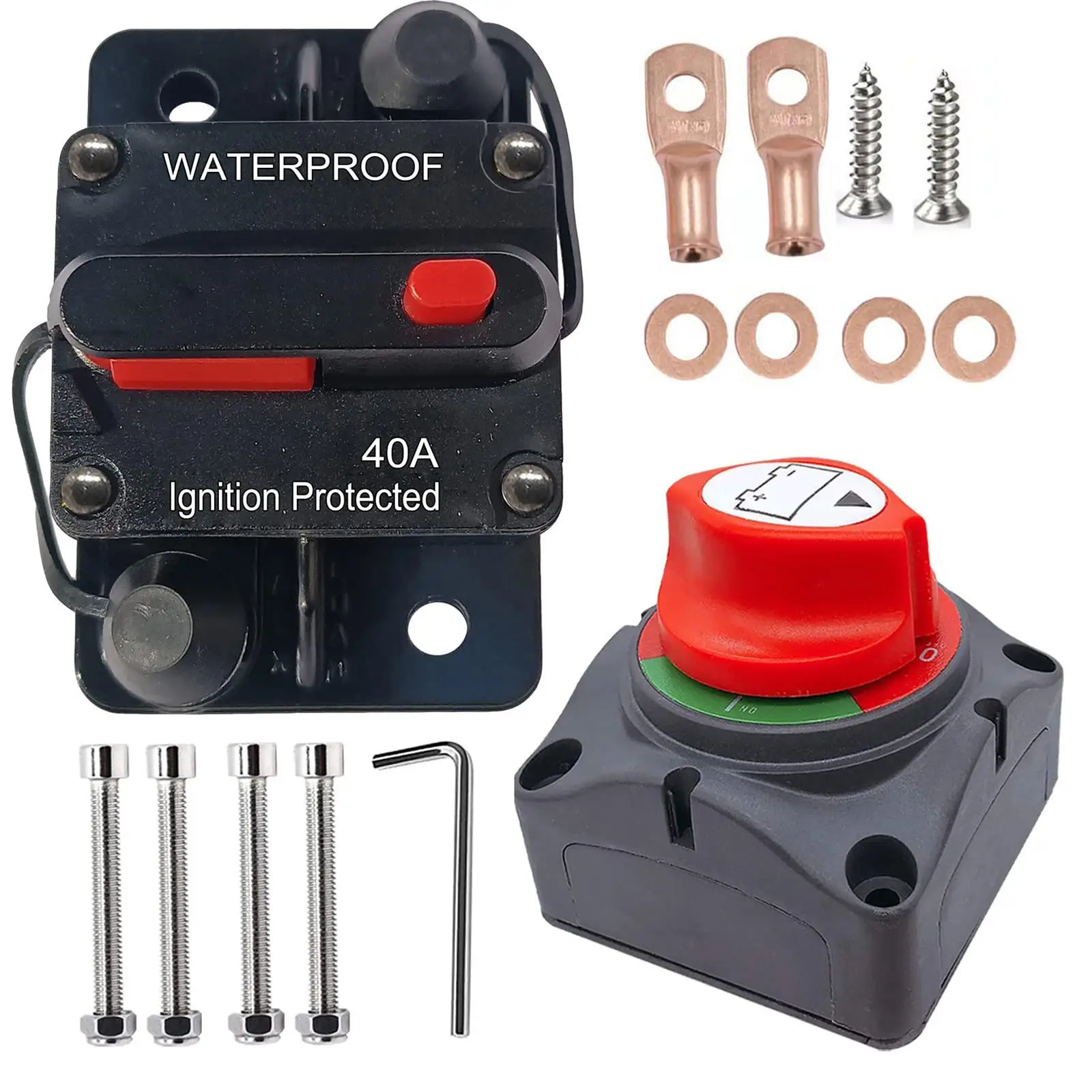 

40 Amp Circuit Breaker Manual Reset Button Switch Fuses with Wire Lugs Resettable Fuse 12V-48V DC for Marine