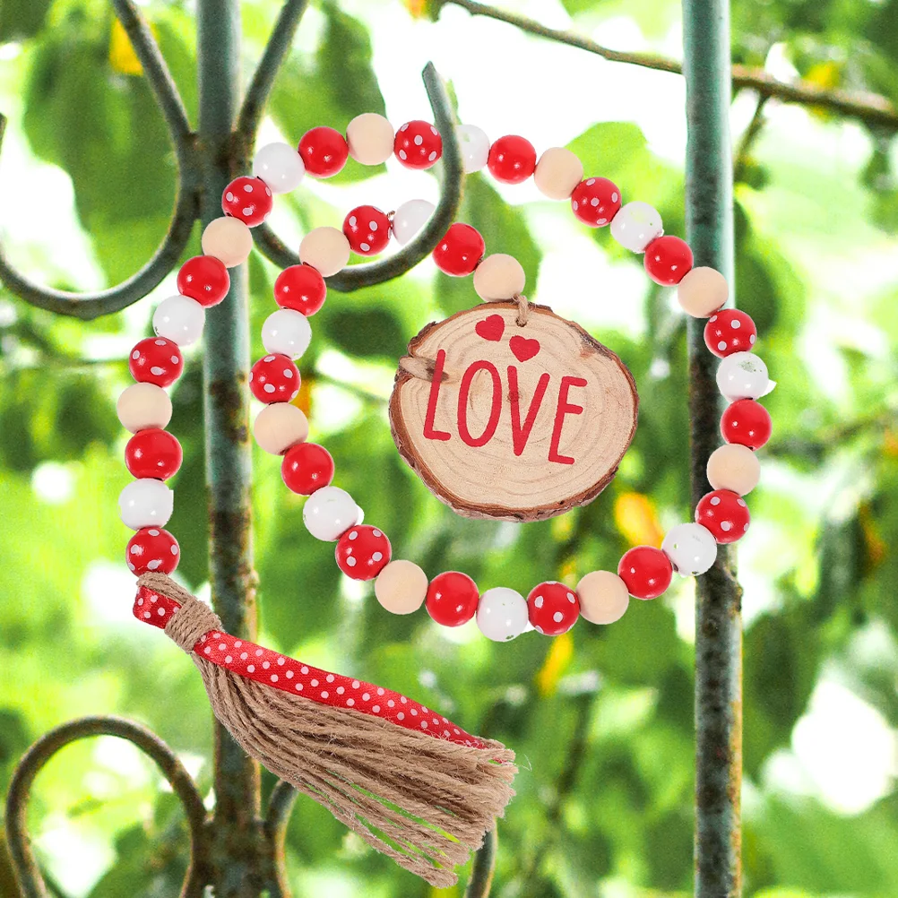 

Valentine'S Day Wood Garland Beaded Garland Decor Valentine'S Day Bead String Decor Hemp Rope String Decorative Pendant