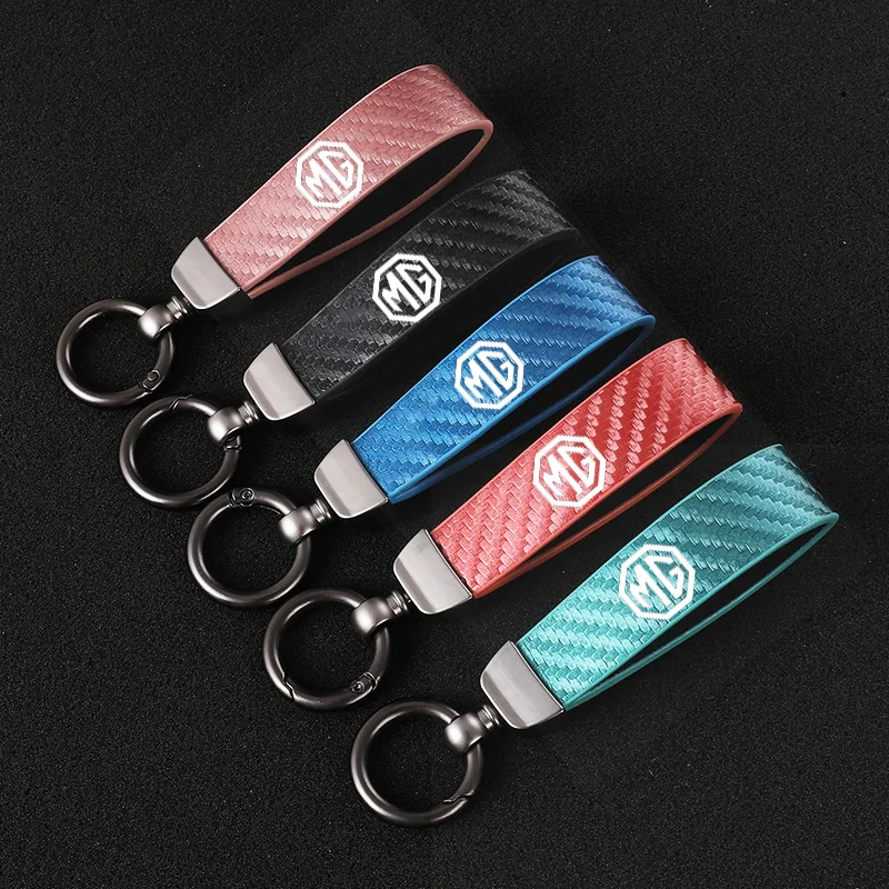 

For Morris Garages MG 6 3 5 7 TF ZR ZS HS GS GT Hector RX5 RX8 350 550 Carbon fiber Leather Car Keychain Key Rings Pendant