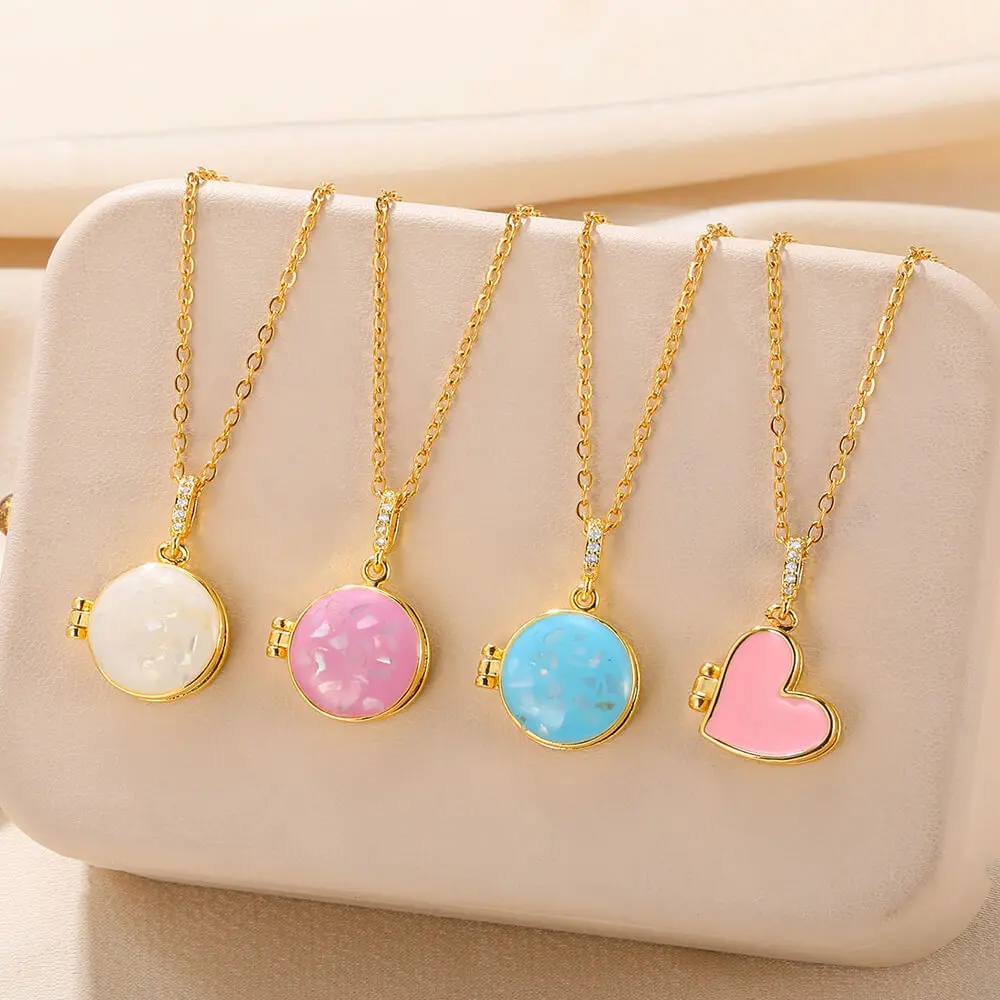 

Heart Opening Locket With Chain Love Forever Jewelry Stainless Steel Geometric Round Pendants Necklaces Female Accessories