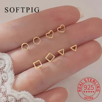 softpig real 925 sterling silver triangle round stud earrings for women hiphop fine jewelry minimalist accessories drop shipping