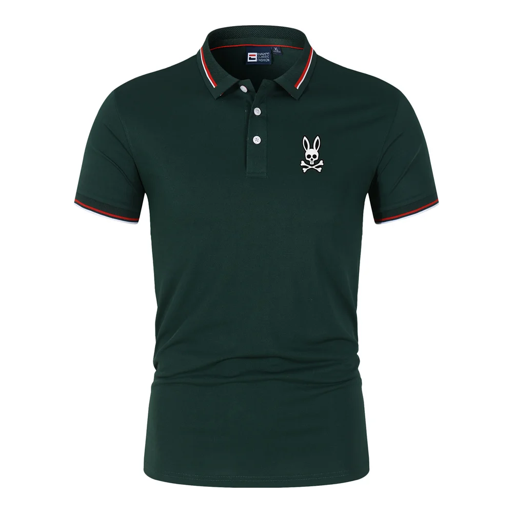 Luxury Men Polo Shirt Summer New T-shirt Lapel Short Sleeve Fashion Micro Standard Ghost Rabbit Print Korean Golf Polo Shirt